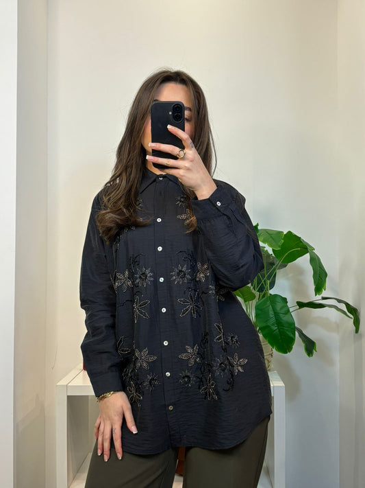 Chemise à strass brodé